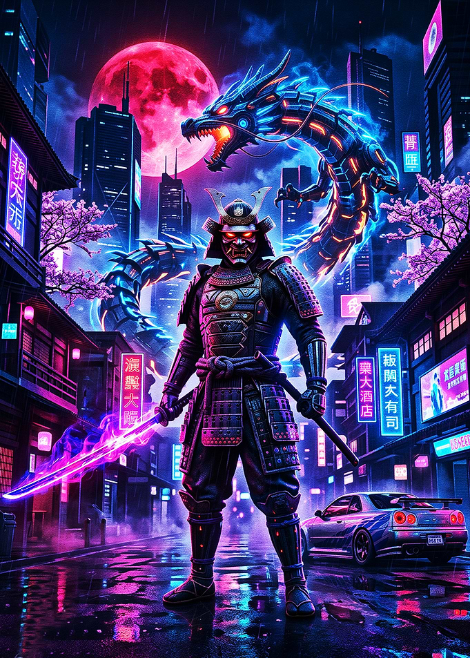Futuristic Samurai Guardian of Cyber Tokyo