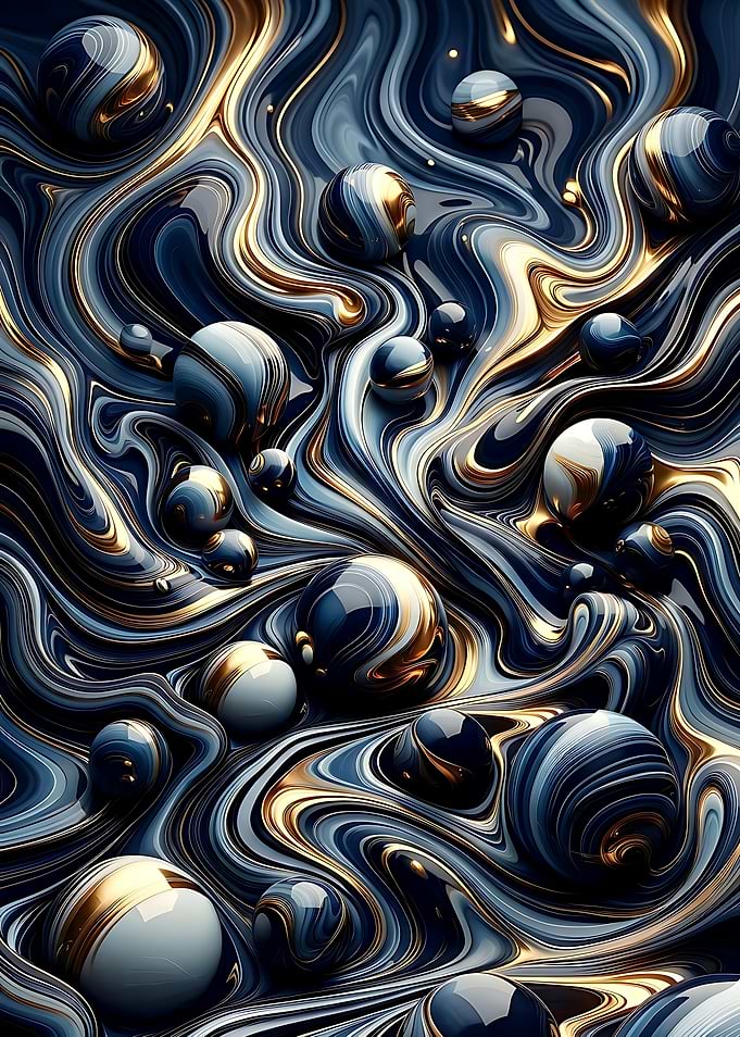 Sapphire Liquid Gold Abstract