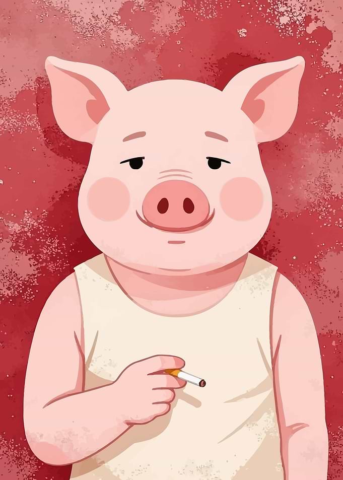Pig holding a cigarette