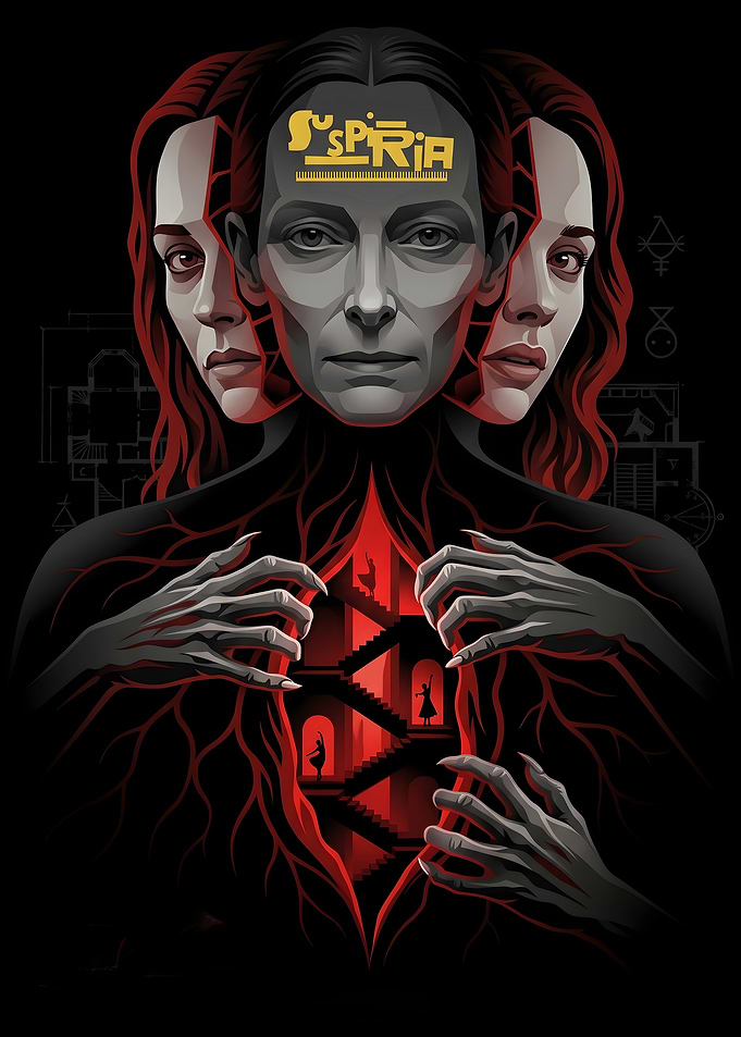 Suspiria Poster with Three Faces and Staircase