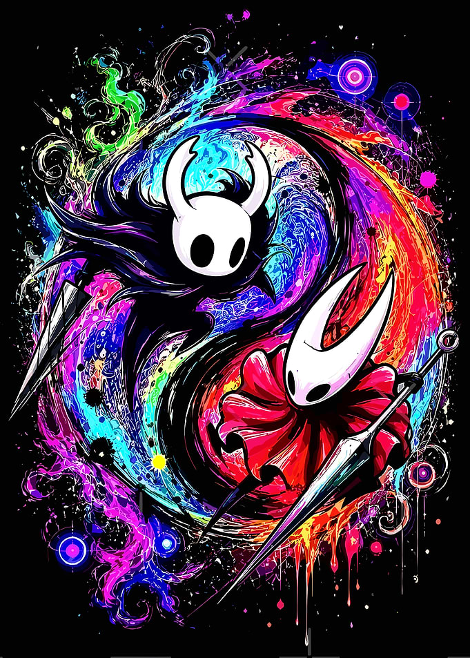 Hollow Knight Characters in Abstract Swirl