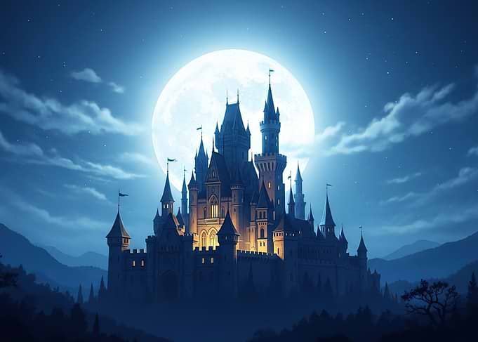 Enchanted Castle Under a Full Moon