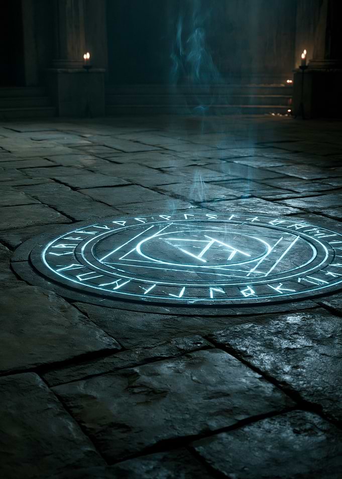 Magical Rune Circle with Blue Energy