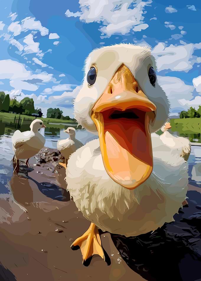 Close-up of a Duckling with Friends