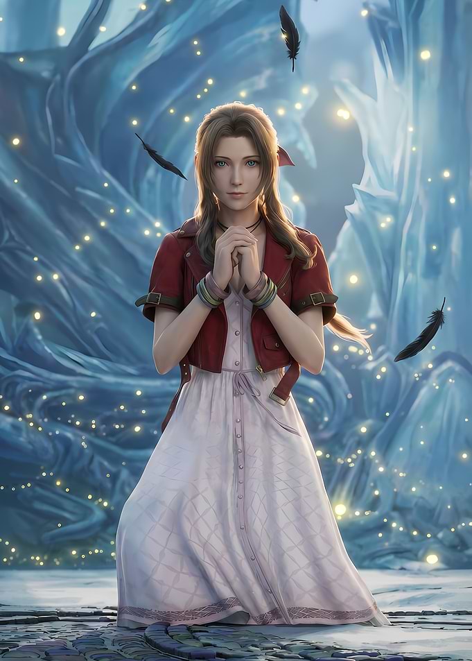 Aerith Gainsborough in a mystical setting
