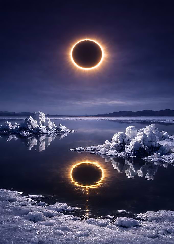 Solar Eclipse Over Icy Landscape