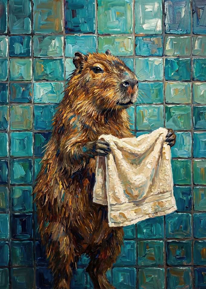 Capybara with a Towel Funny bathroom toilet humor
