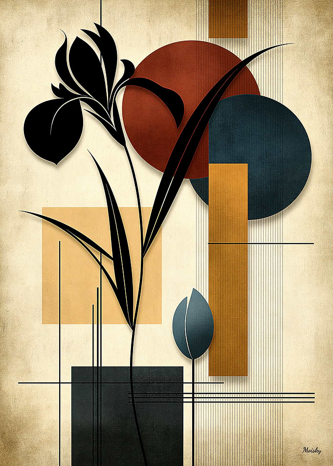 Japandi Iris Geometry No. 04 – Japanese Floral Wall Art