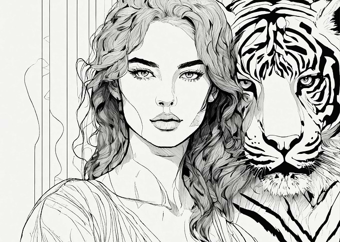 Woman and Tiger Portrait