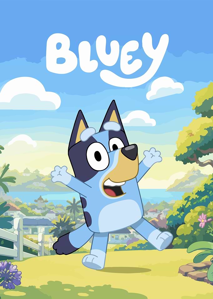 Bluey Character with Landscape Background