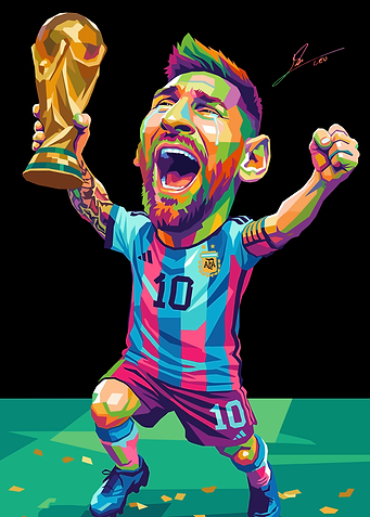 Lionel Messi holding World Cup trophy
