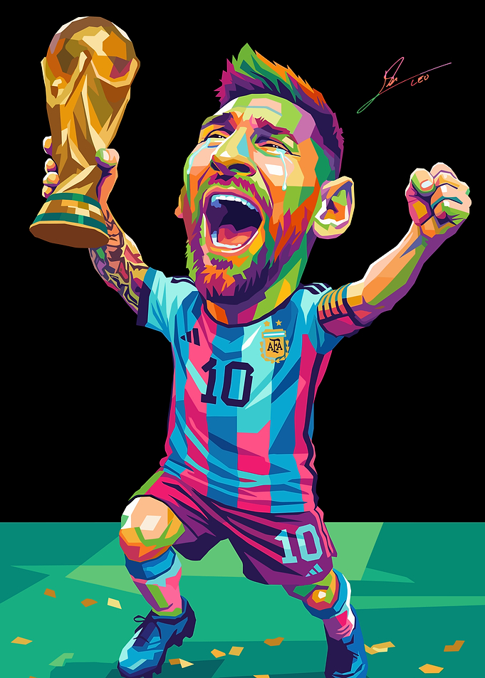 Lionel Messi holding World Cup trophy
