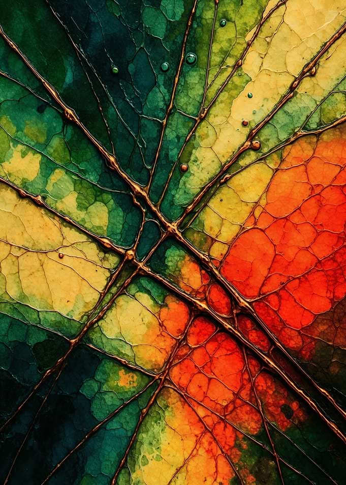 Golden Leaf Veins – Organic Color Flow – Abstract Porcelain #88