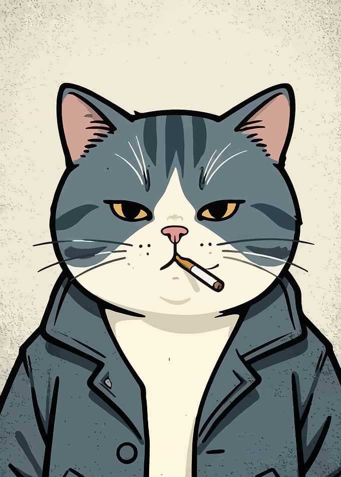 Tabby Cat Smoking in a Jacket