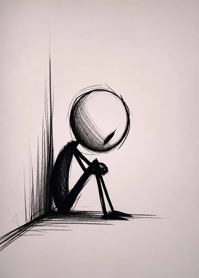 Sad Stick Figure in Corner