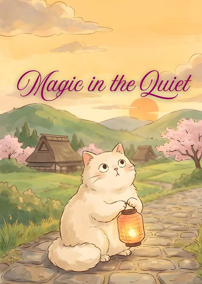 Cat with Lantern in Japanese Landscape