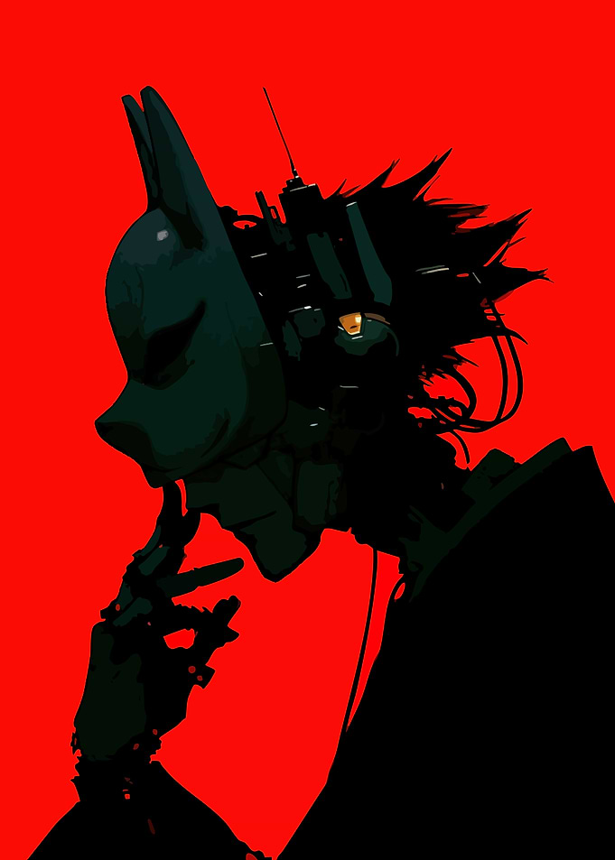 Cyberpunk character with fox mask