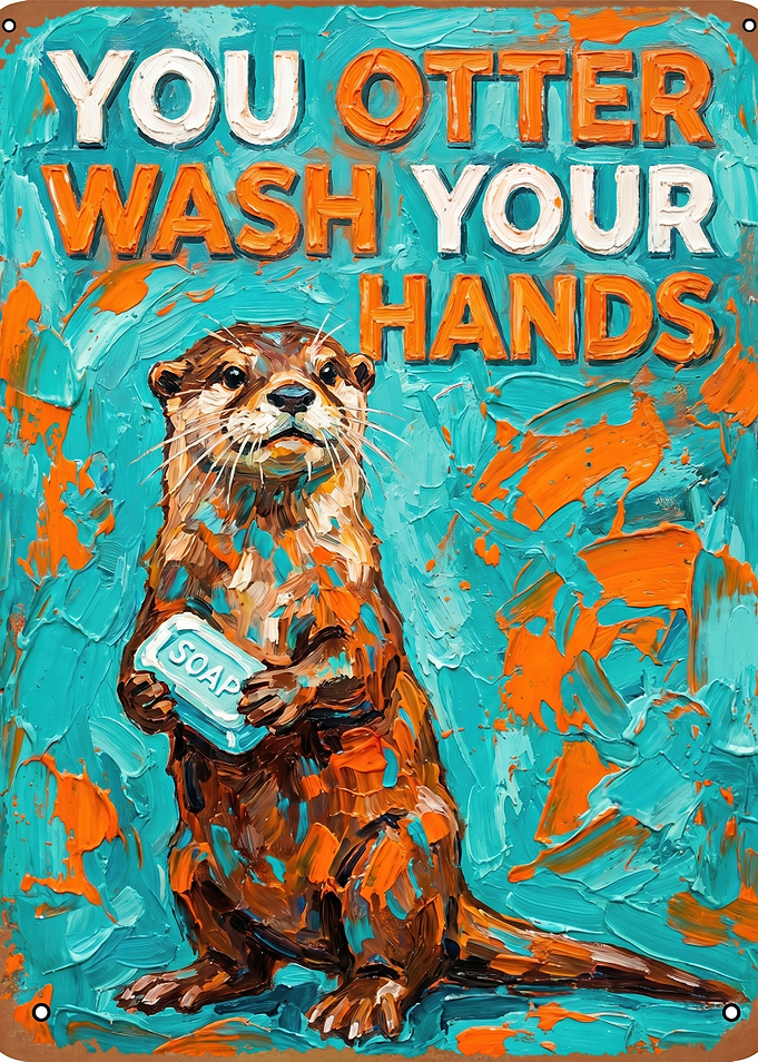 Otter Holding Soap Sign Funny toilet Humor Art