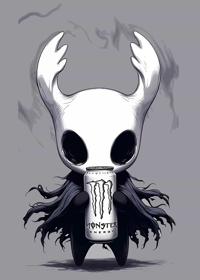 Hollow Knight Holding Monster Energy Can