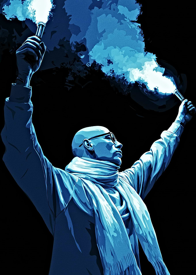 Man with Blue Flares