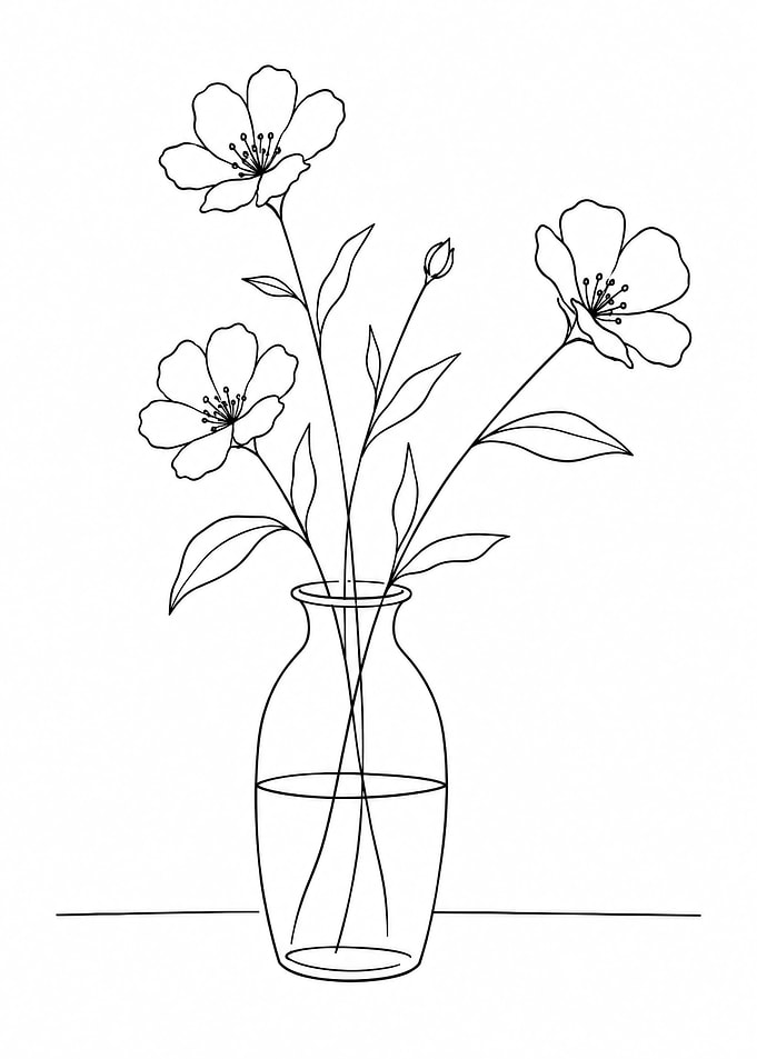 Minimalist floral illustration in a vase