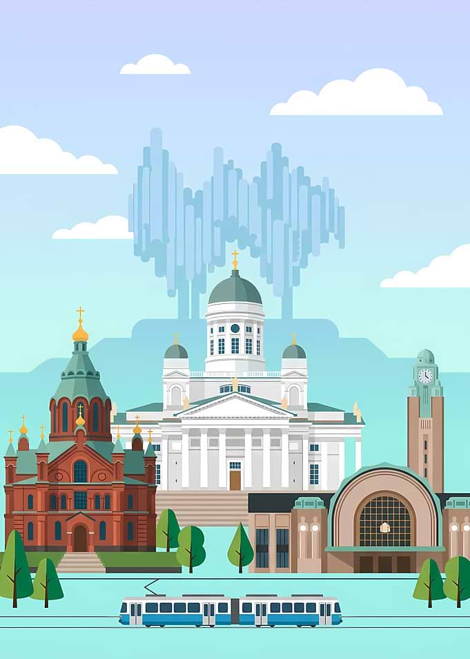 Helsinki Cityscape with Tram