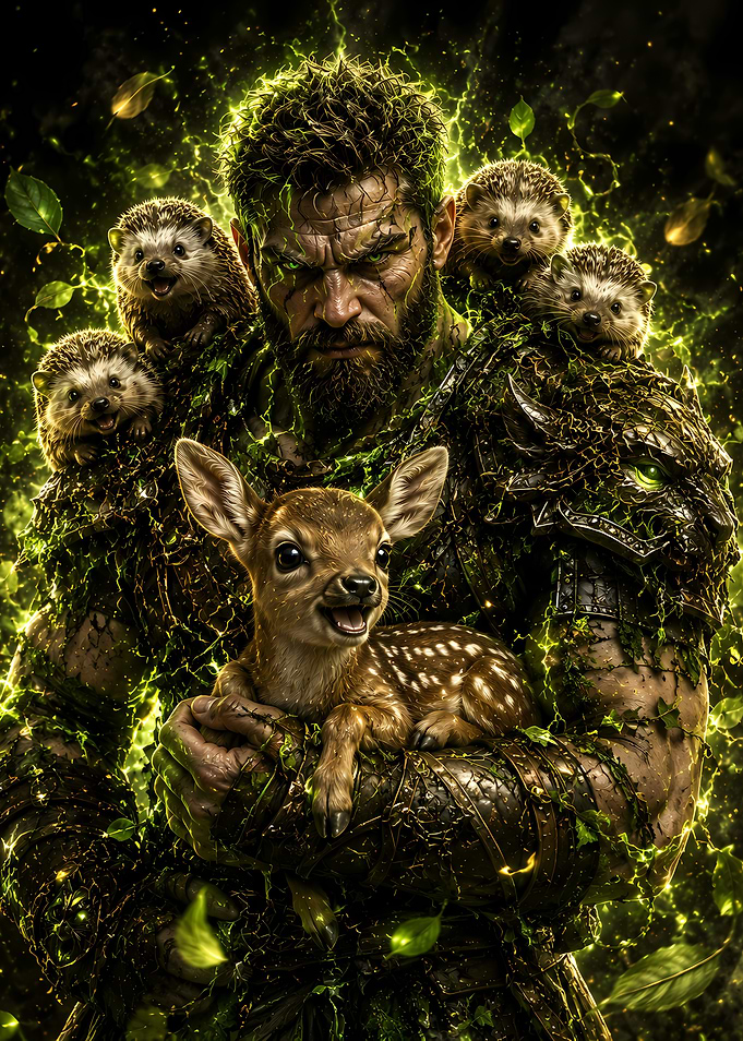 Nature Guardian with Fawn and Hedgehogs