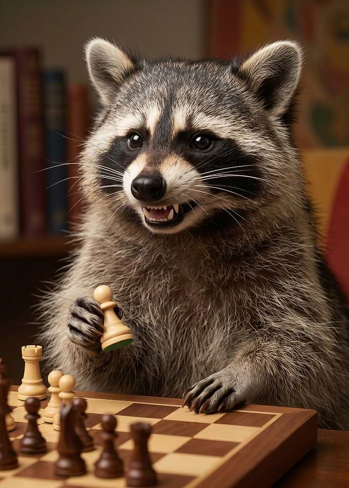 Raccoon playing chess