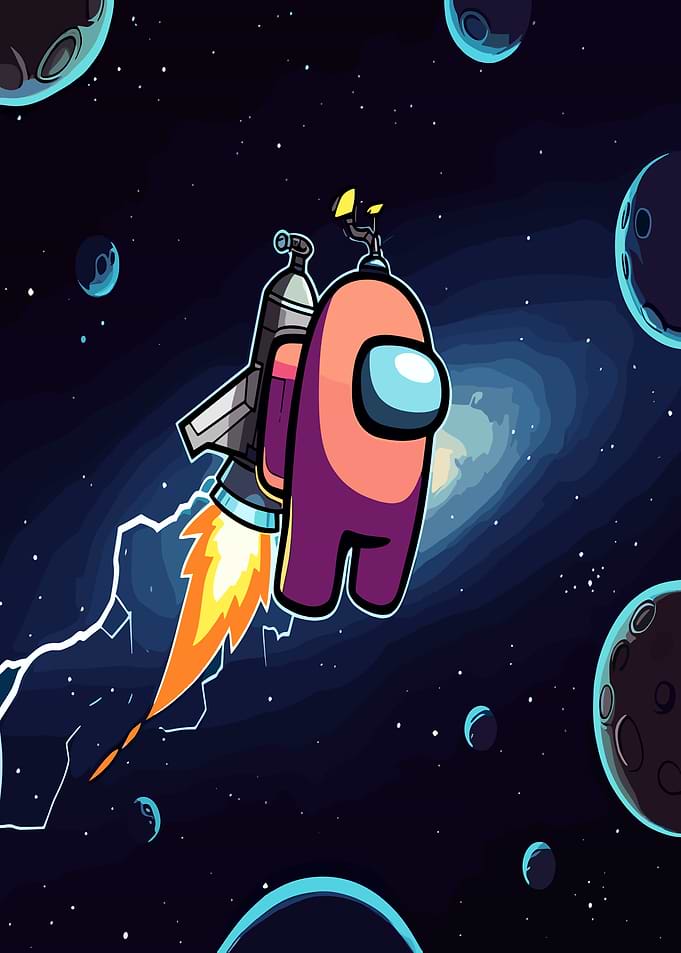 Among Us Character in Space with Jetpack