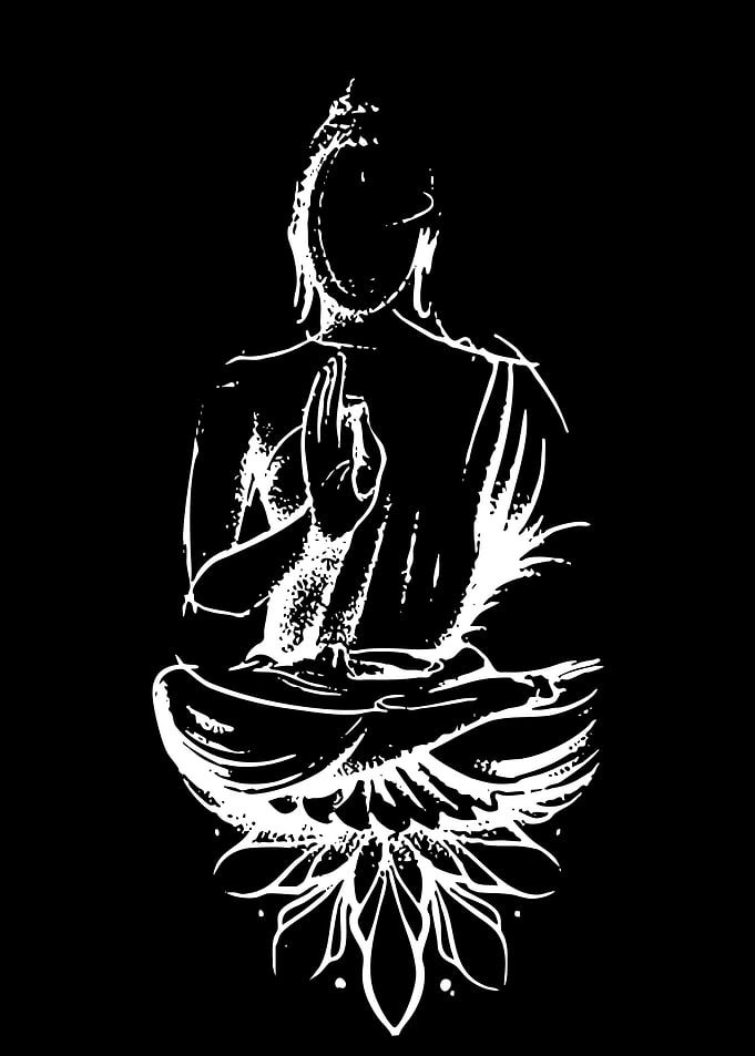 White Buddha on Black Background