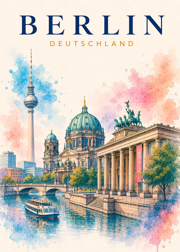 Berlin Cityscape Watercolor Poster