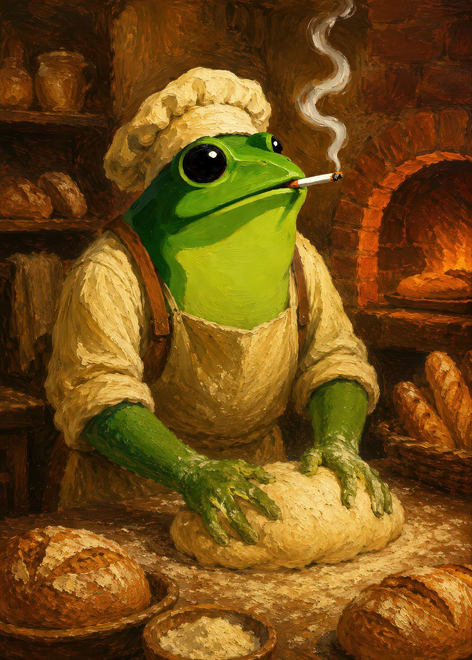 Frog Baker Kneading Dough