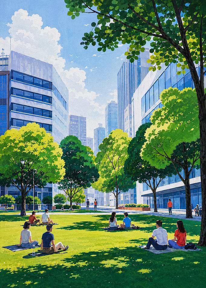 People relaxing in a city park
