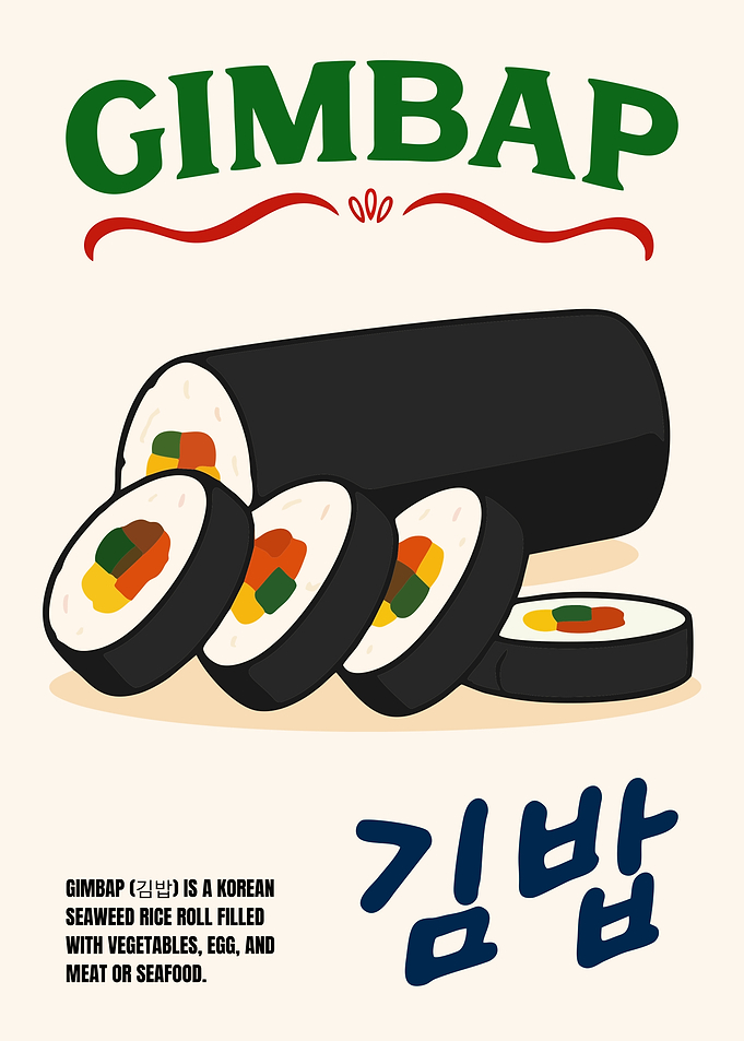 Gimbap Korean Food Poster | Flat Minimalist Vector Illustration