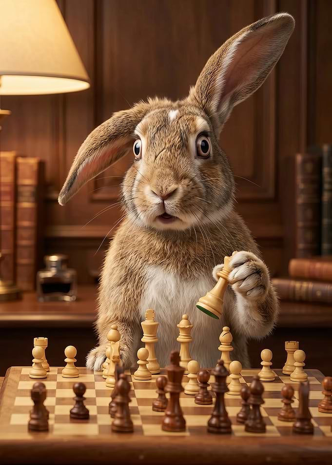 Rabbit playing chess