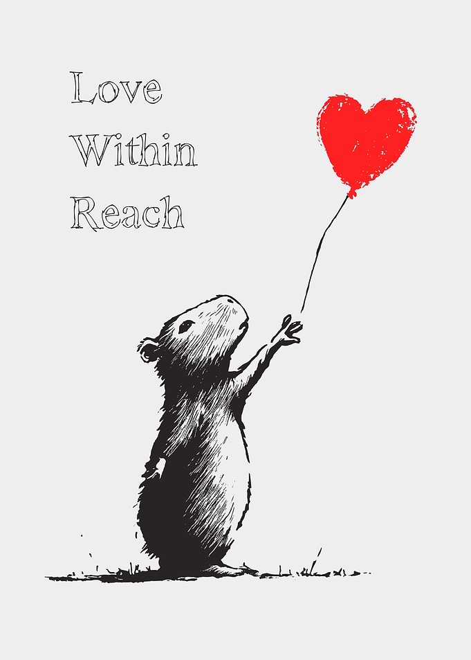 Capybara Reaching for a Heart Balloon