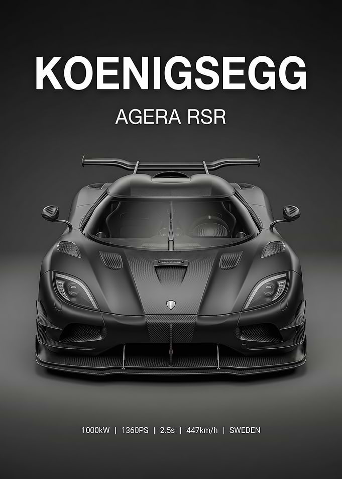 black sleek Koenigsegg Agera RSR car poster