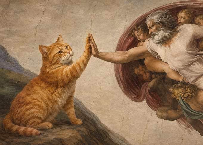 Cat High-Fiving God