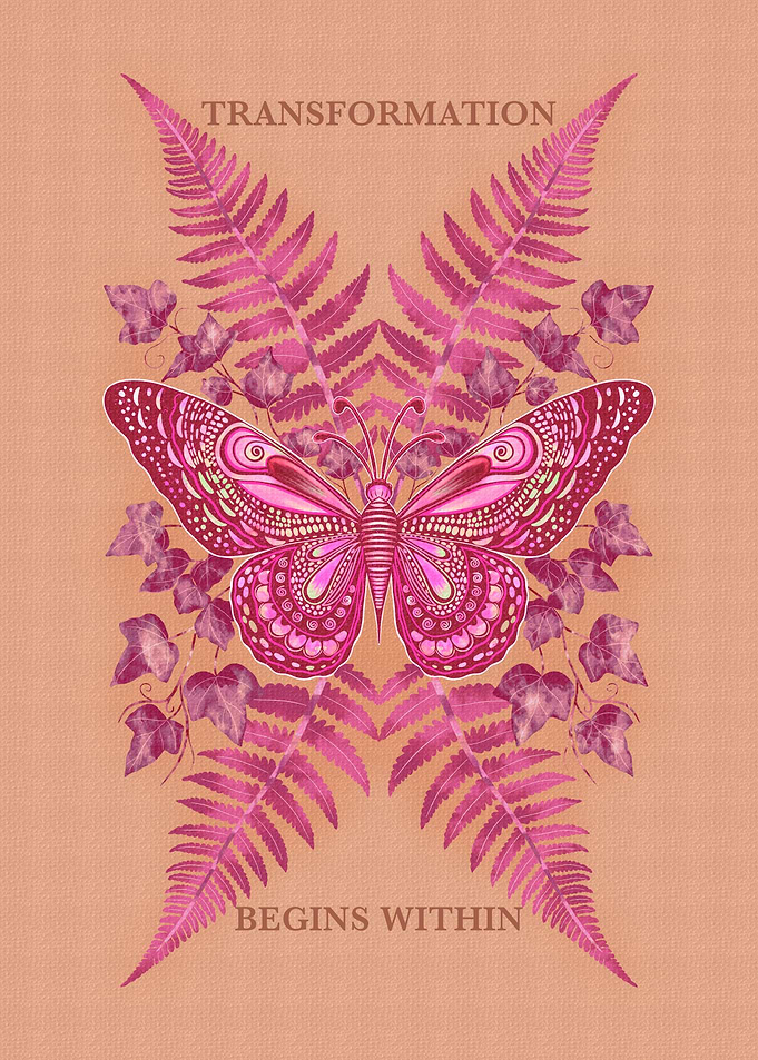 Transformation Begins Within – Blush Pink Butterfly Botanical Wall Art