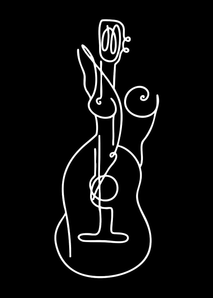 Abstract Guitar Body Line Art
