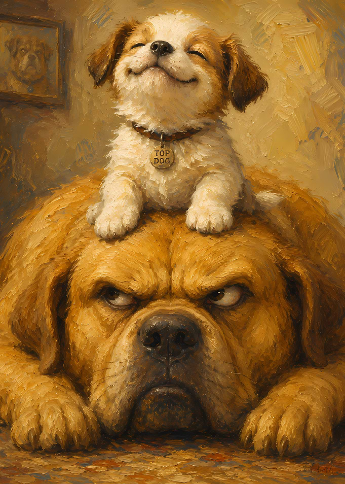 Puppy on Top Dog's Head
