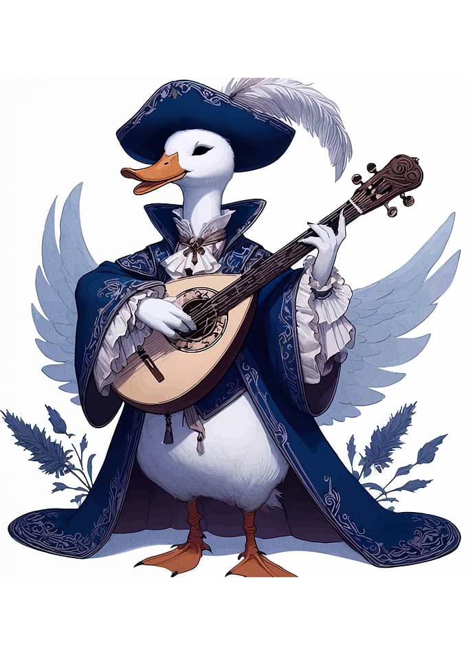 Musician Duck in Blue Baroque Outfit