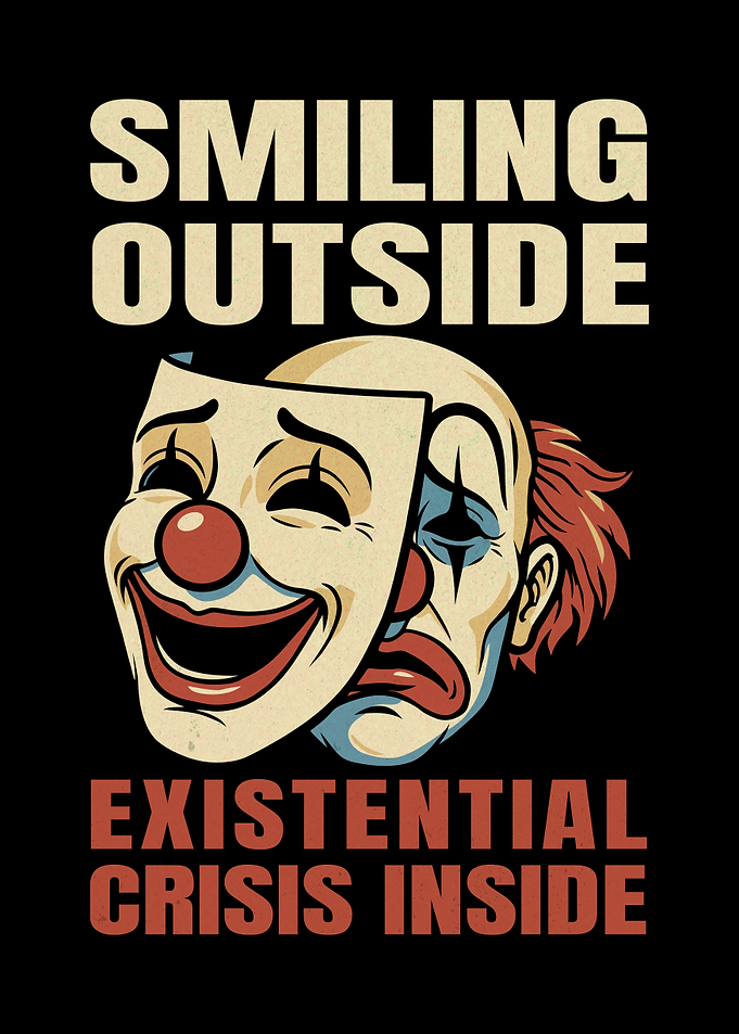 Smiling Outside Existential Crisis Inside Sad Clown Illustration