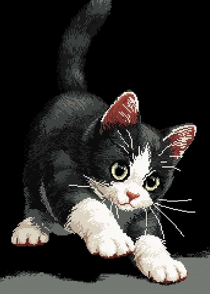 Pixel Art Tuxedo Cat