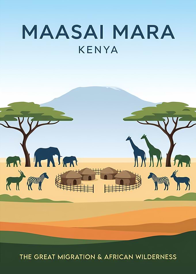 Maasai Mara Kenya Travel Poster