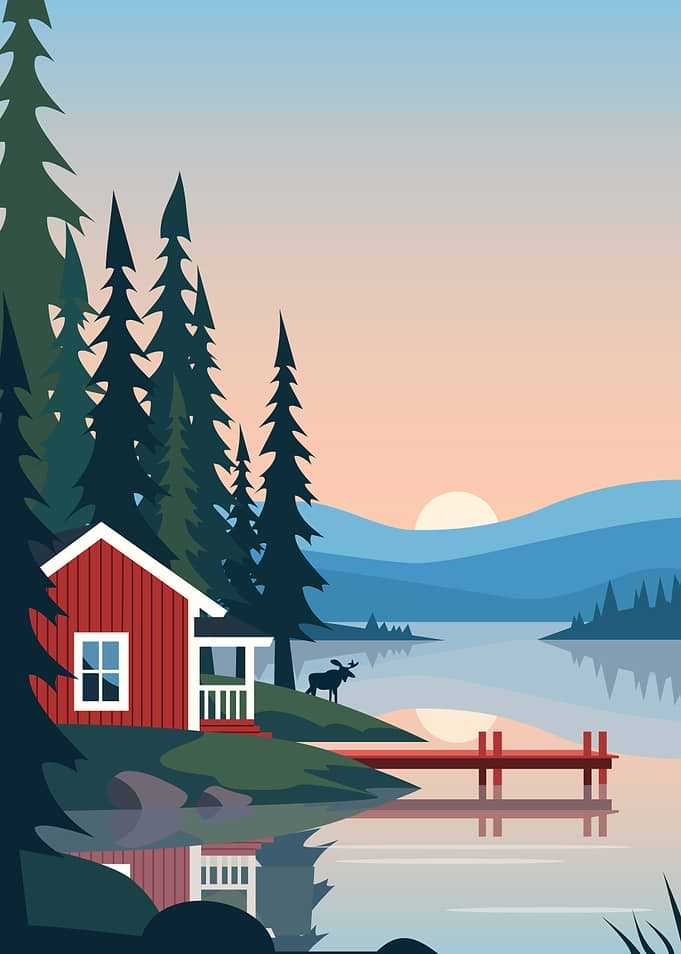 Serene Lakeside Cabin at Sunset