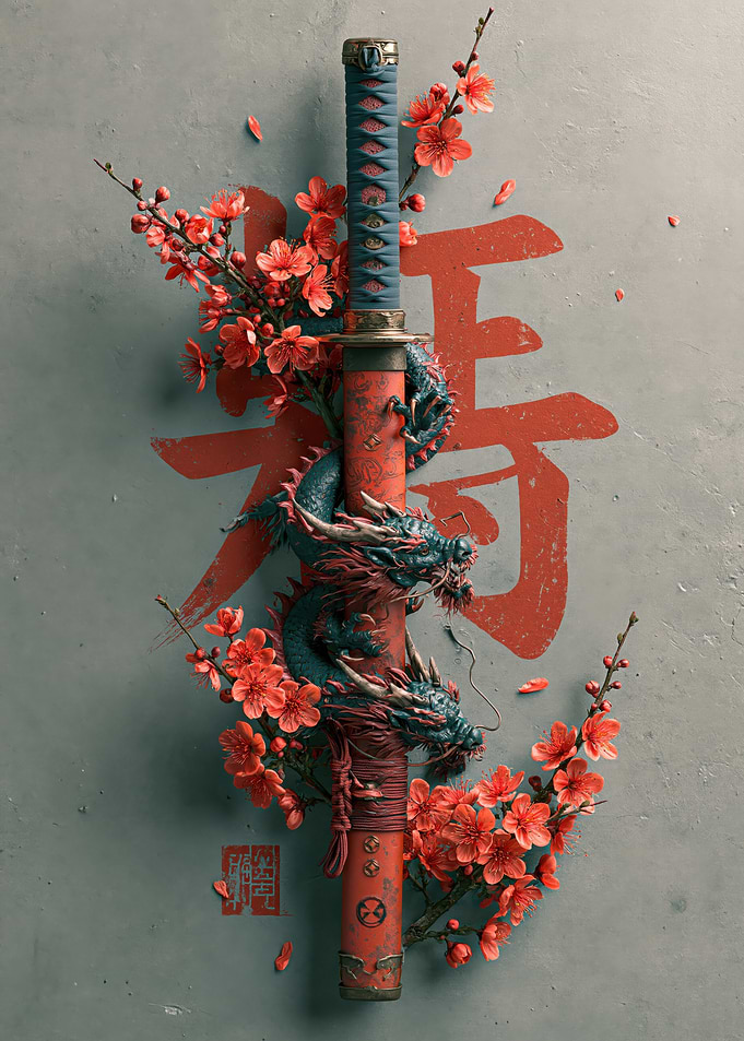 Katana with Dragon and Cherry Blossoms