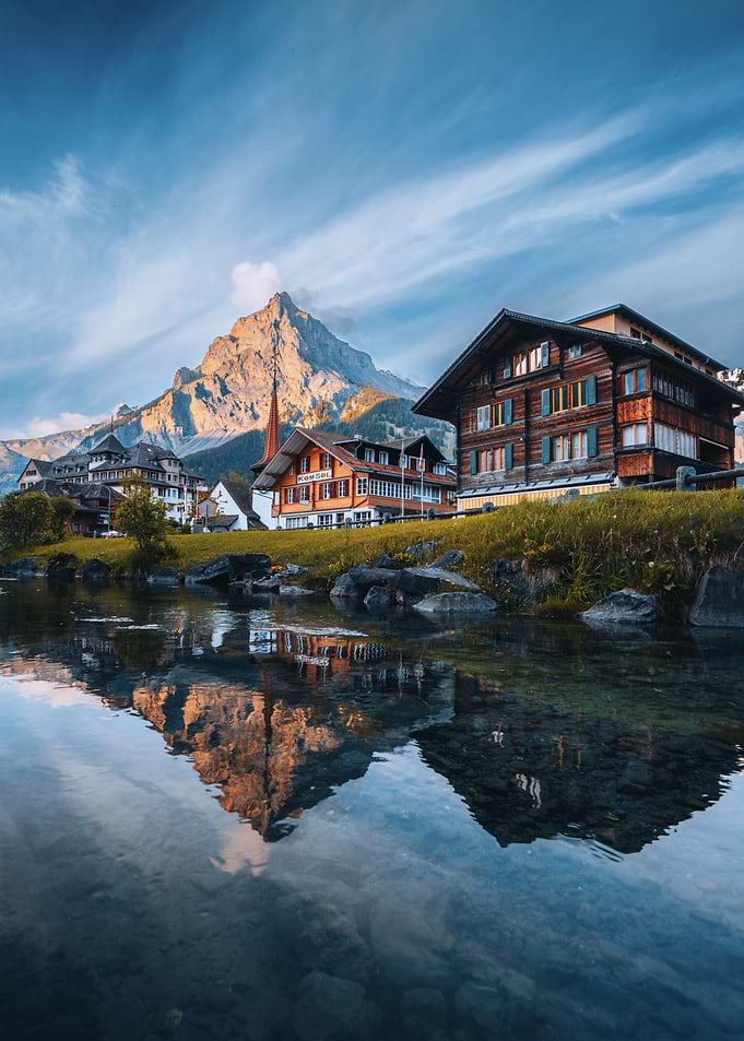 Alpine Village Reflected in Water