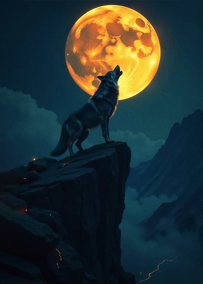Wolf howling at the moon