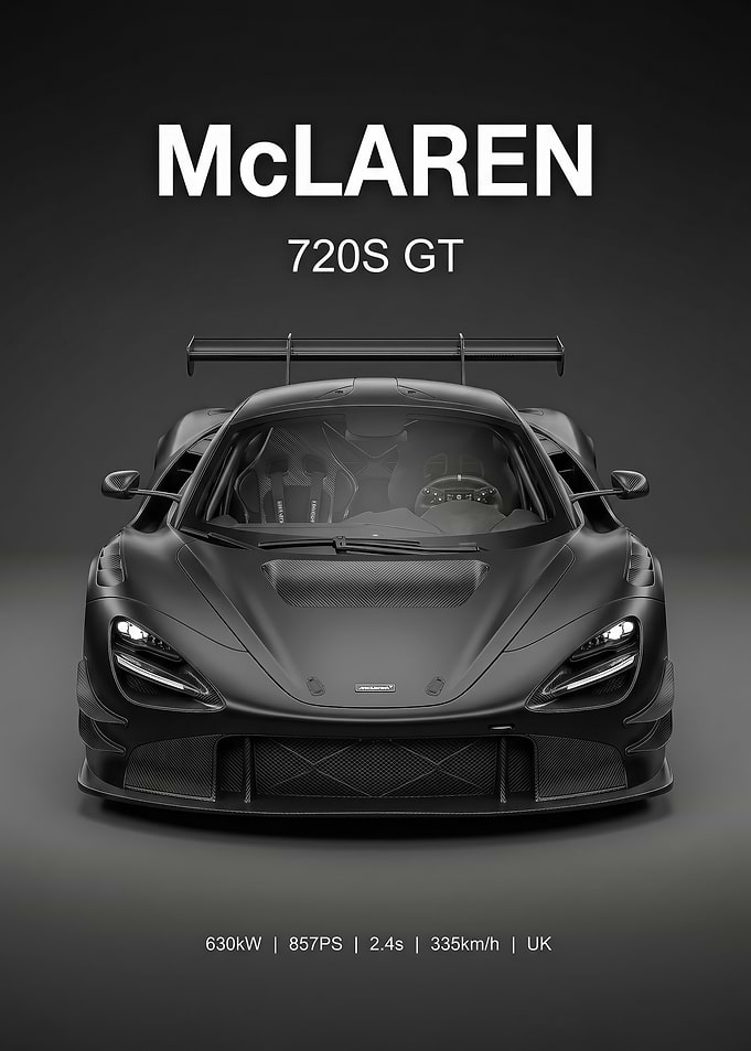 black sleek McLaren 720S GT car poster